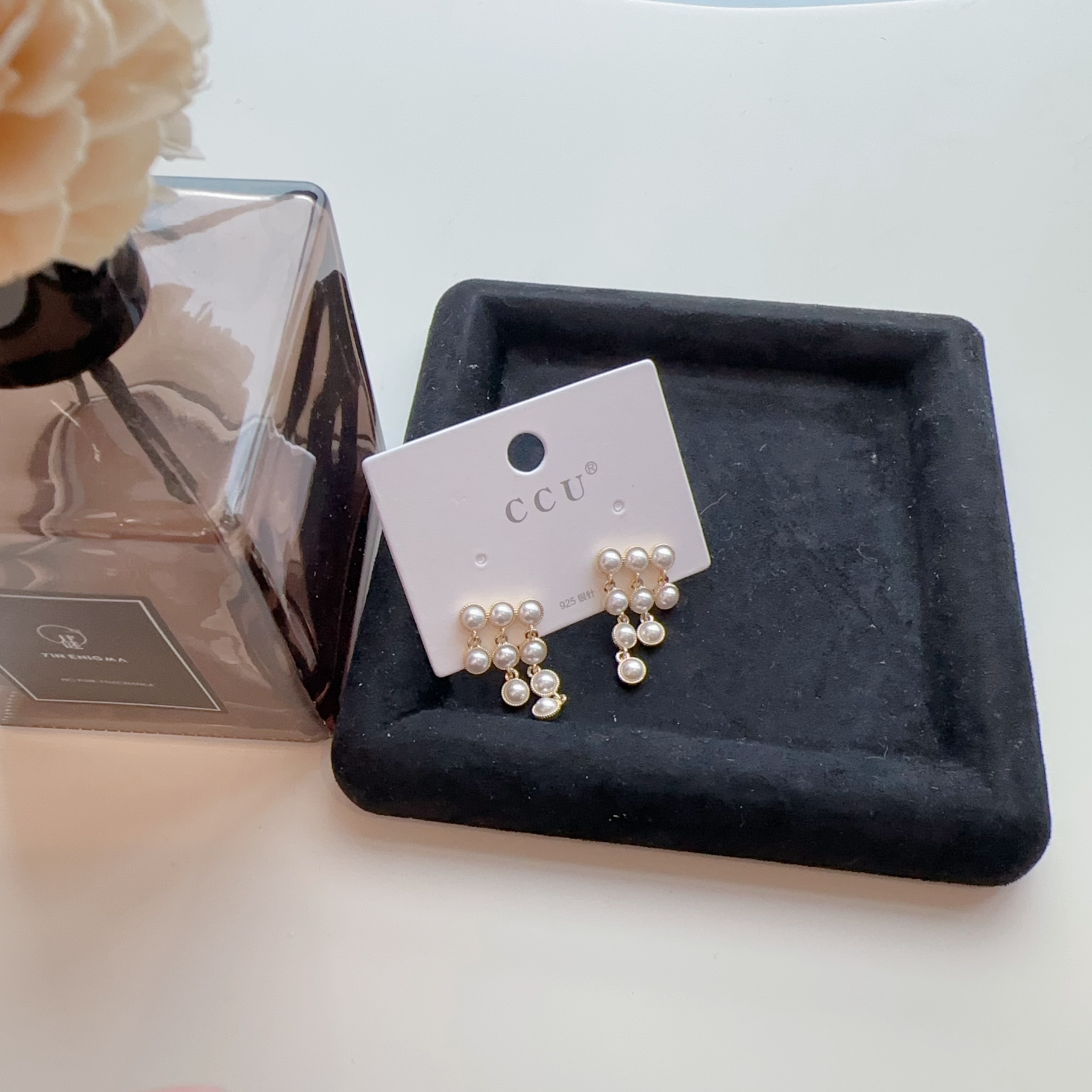 合金仿珍珠耳饰 宫廷风镂空珠珠花耳钉ED204