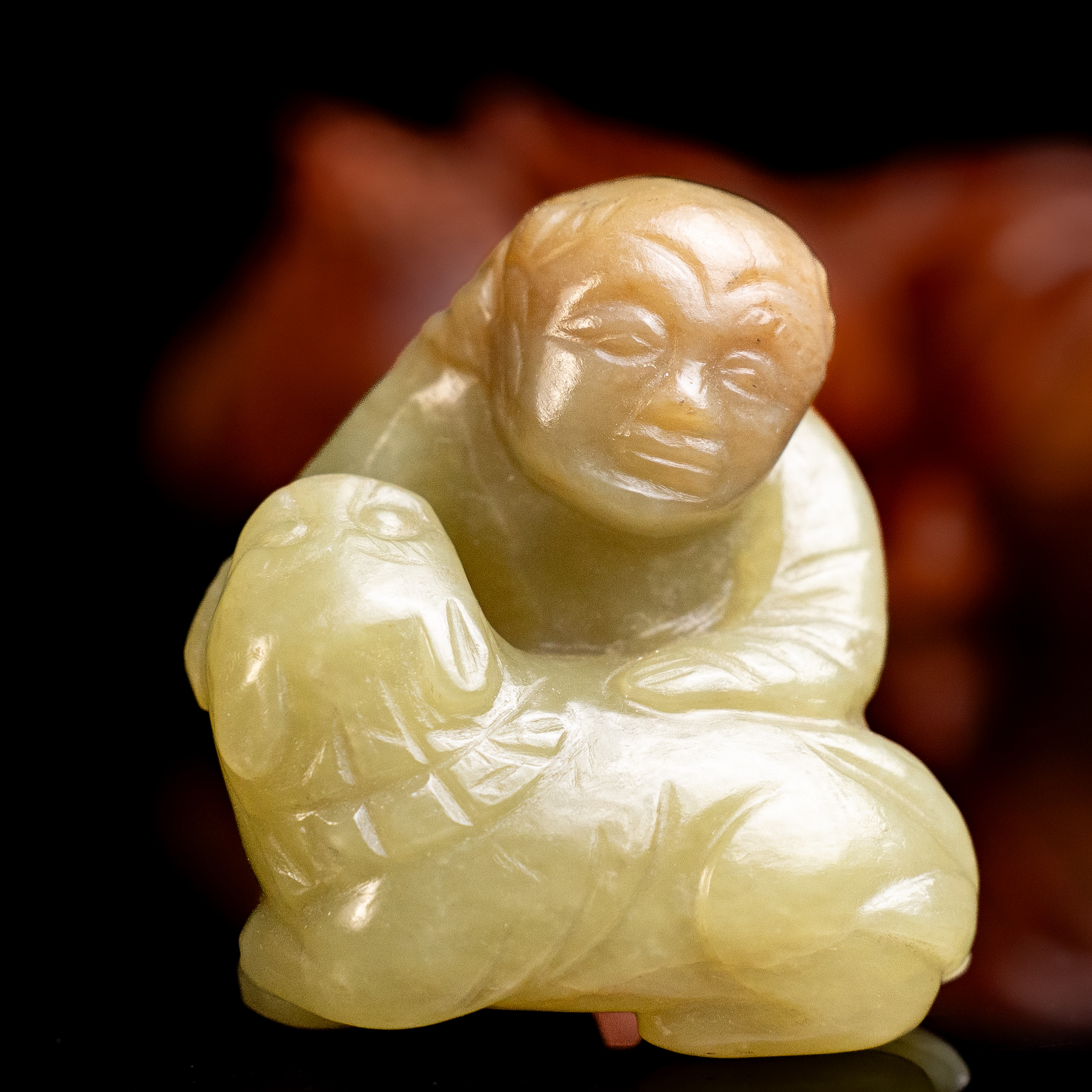 清代和田玉伏虎罗汉