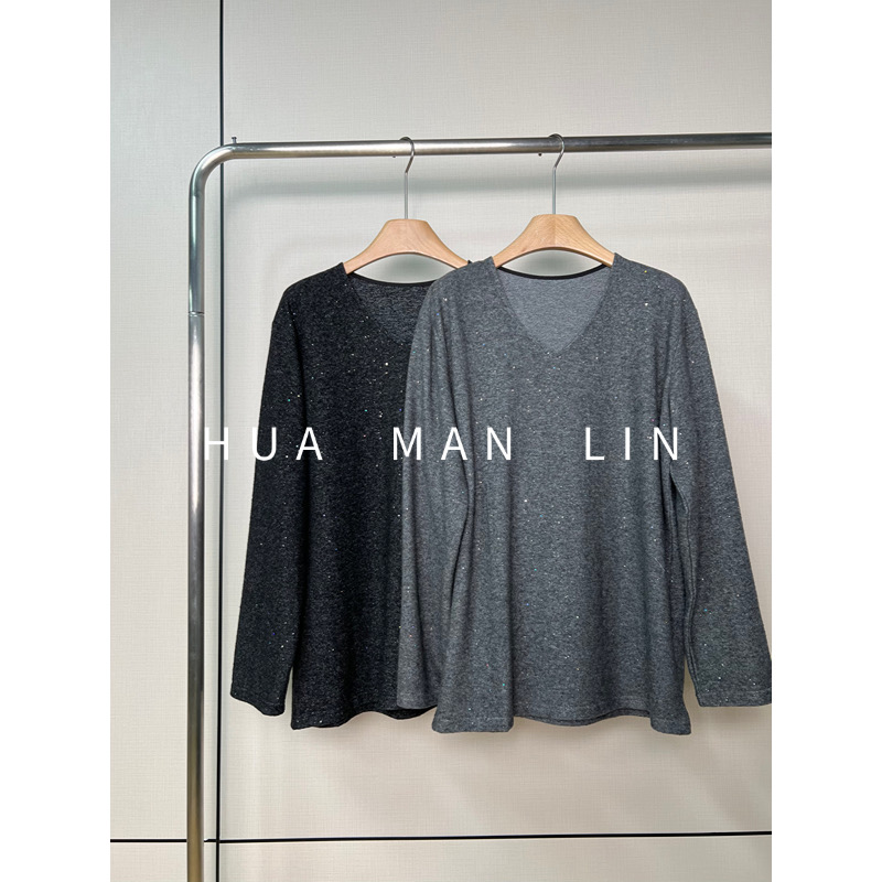 【花满林】两色鸡心领细闪打底上衣99838