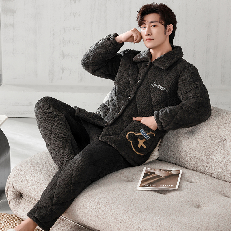男冬季睡衣家居服套装加厚加绒长袖冬天男士休闲冬季