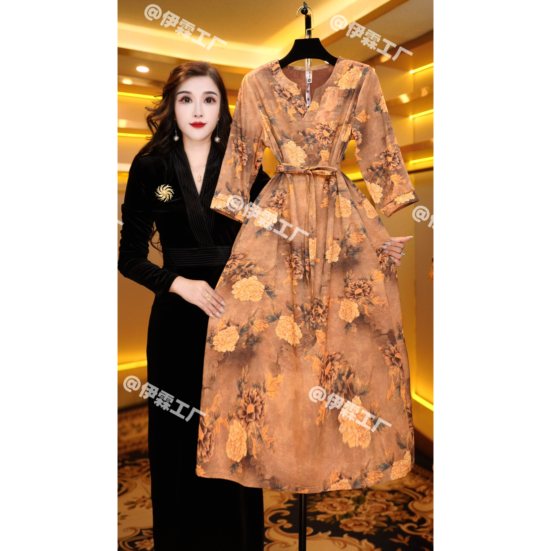 1646冬秋季长袖百搭时尚简约休闲显瘦遮肉减龄连衣裙气质