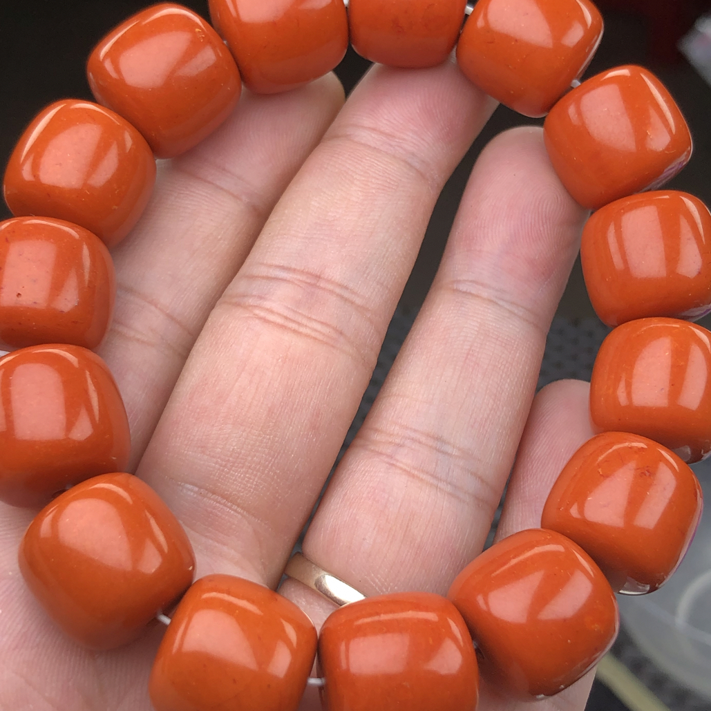 311满色满肉红16mm老型桶珠手串手链