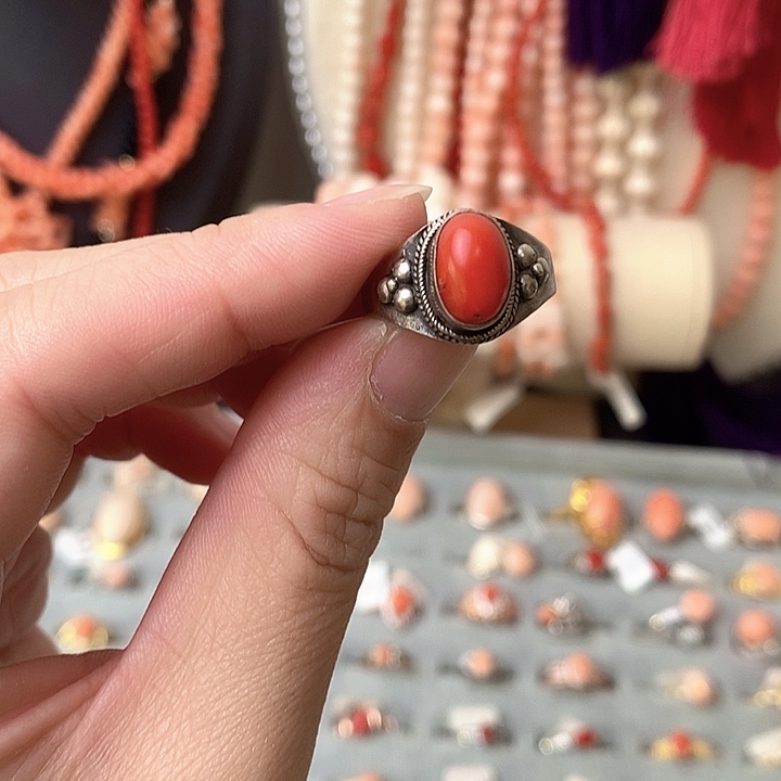 石英石纯铜粉戒指