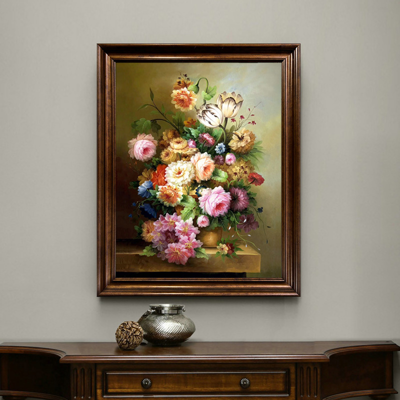 手绘油画静物花卉餐厅装饰画欧式美式古典挂画玄关牡丹花