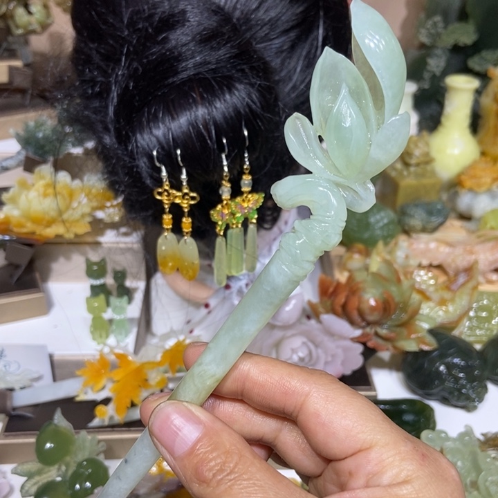 蛇纹石玉未镶嵌发饰