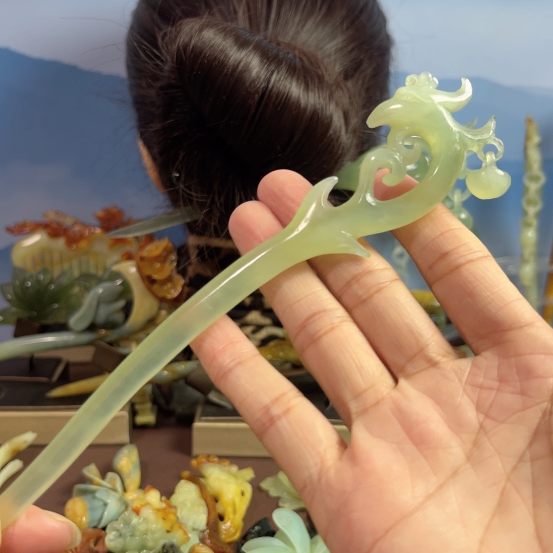 蛇纹石玉发饰未镶嵌花*子