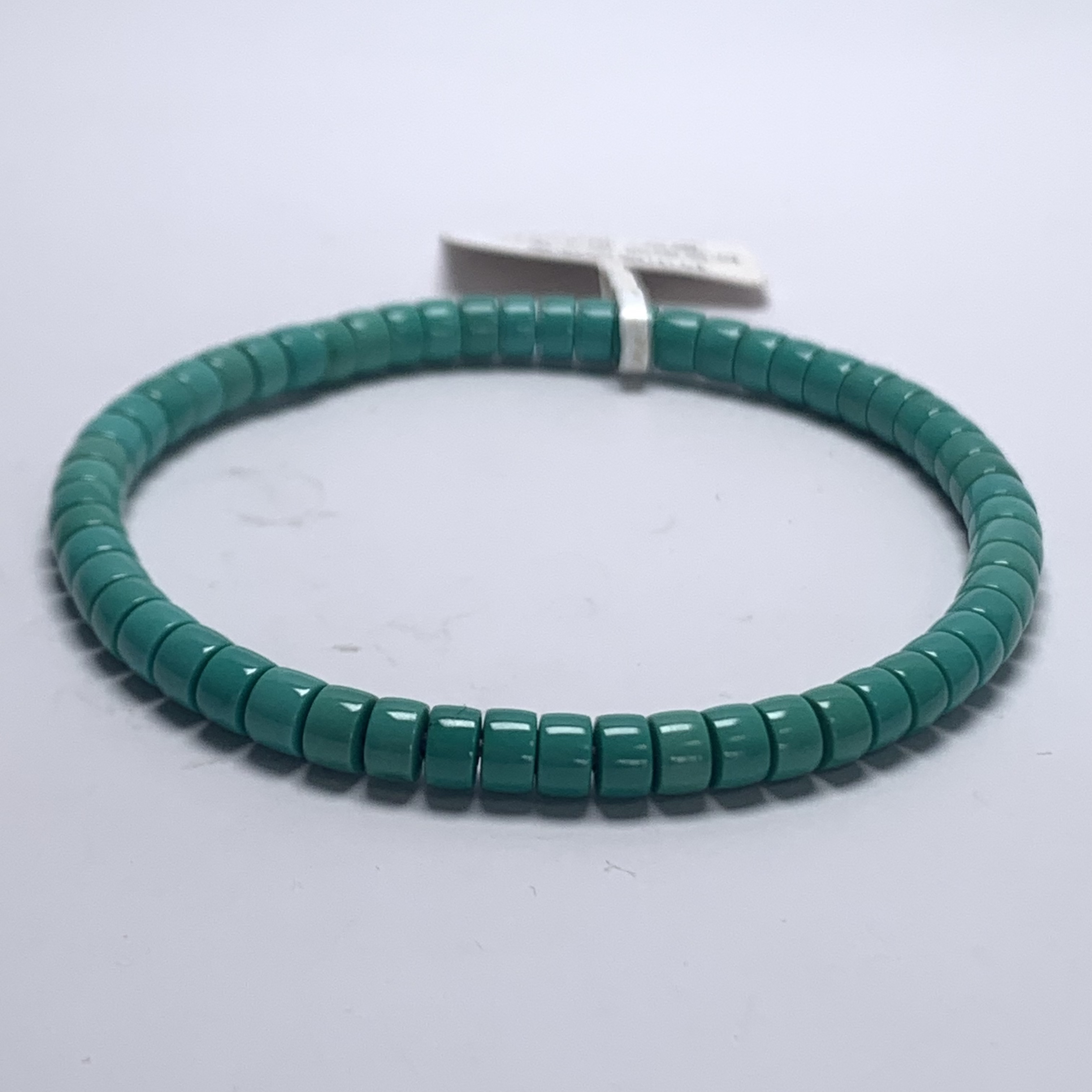 湖北竹山瑭颂原矿高瓷绿松石无科技精品直切药片手串4.5mm