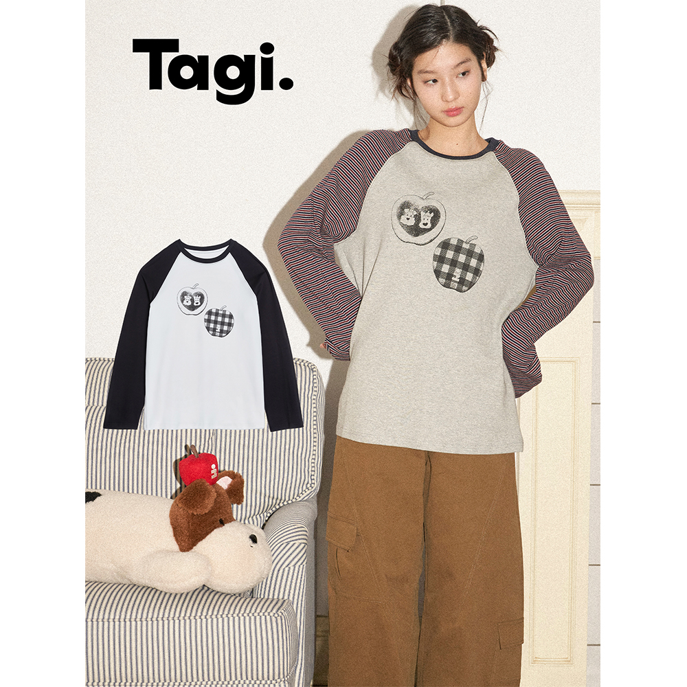 Tagi.想象苹果长袖棉质T恤基础百搭宽松插肩时尚休闲韩版
