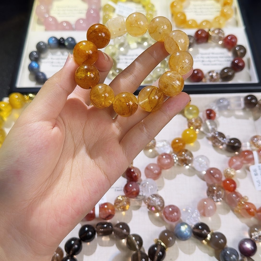 烟晶手链未镶嵌胶花手串，默认微瑕