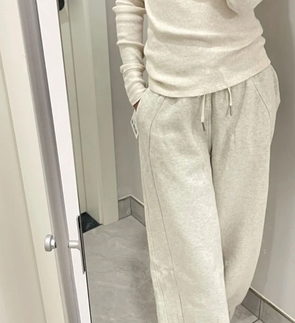 __佯佯的纯色加绒卫裤百搭休闲