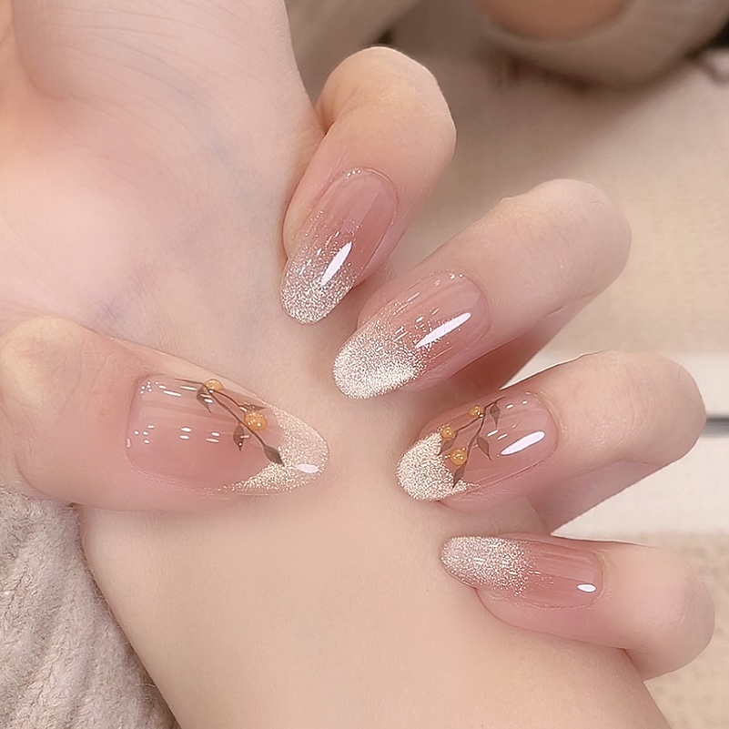 【万柿如意】秋冬冰透显白百搭金色法式猫眼手绘柿子纯手工穿戴甲