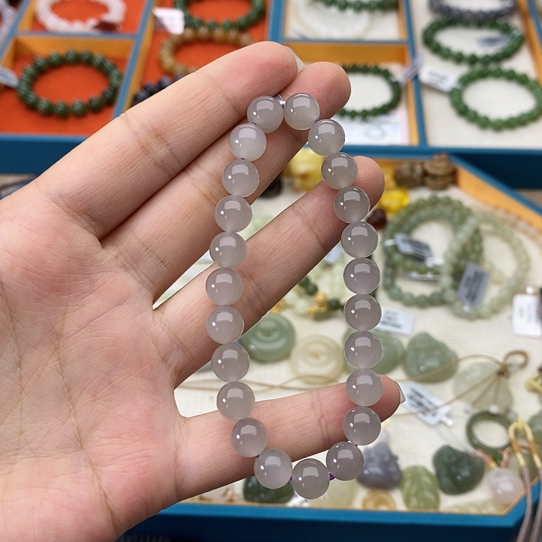 和田玉未镶嵌手链w20冰紫猫眼8mm