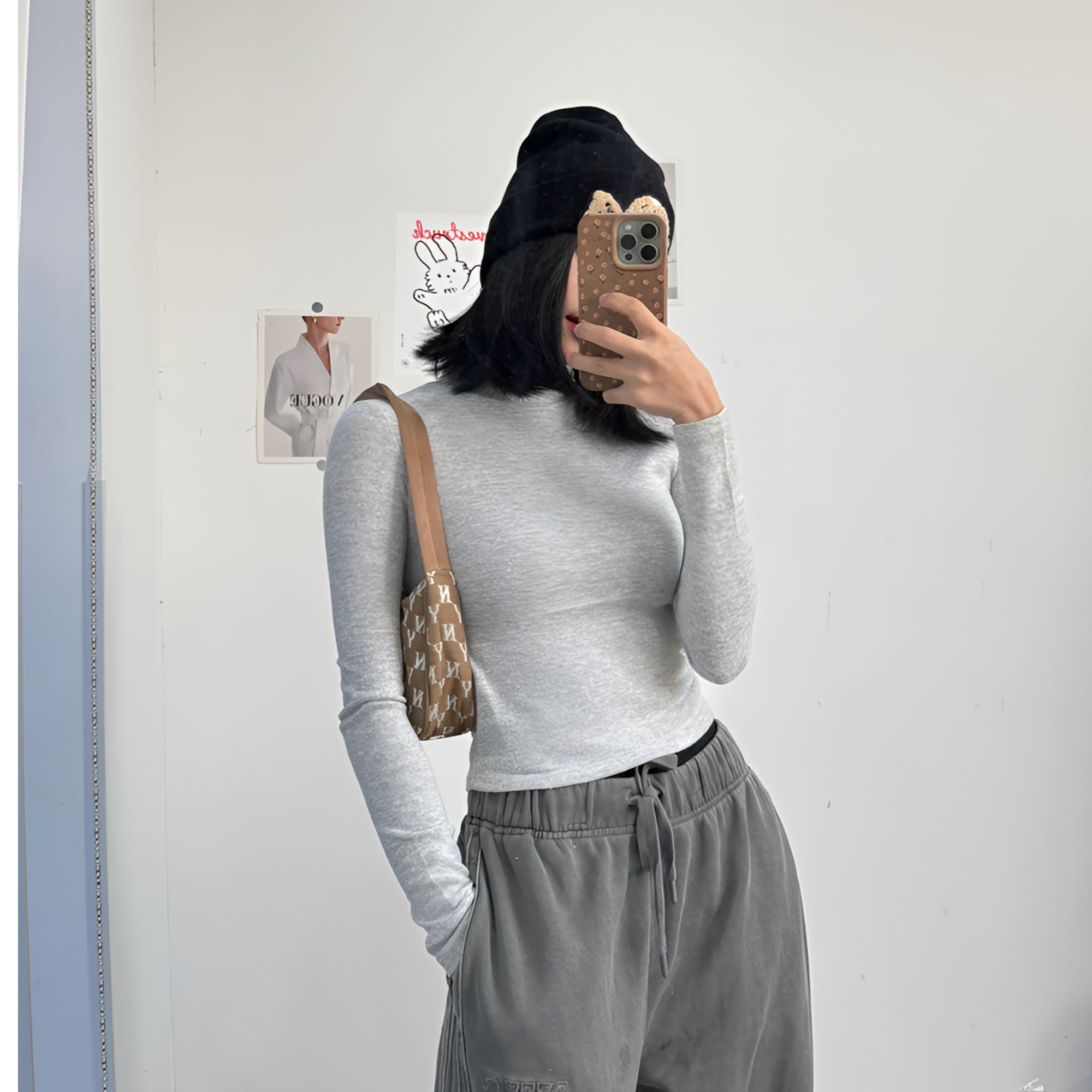 c894百搭灰色半高领女修身型防风短款休闲秋冬简约长袖T恤512