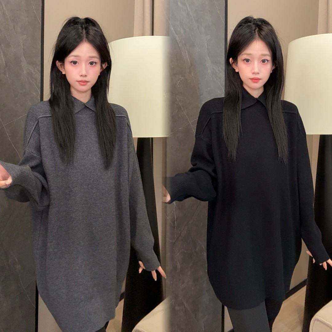 二姐的宝藏秋冬新款慵懒宽松显瘦韩系翻领外穿毛针织衫#25449