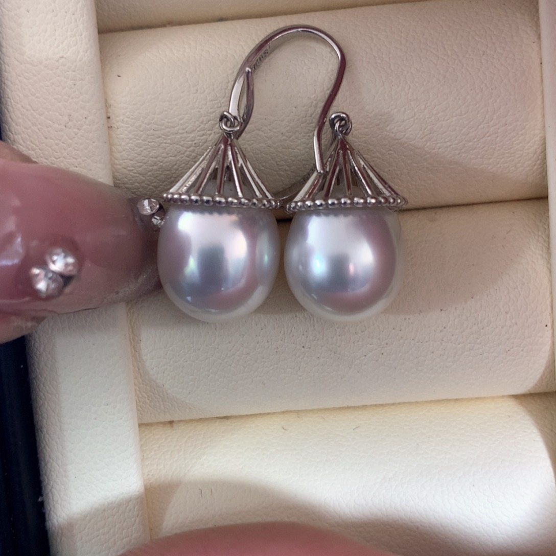 海水珍珠耳饰银S925镶嵌