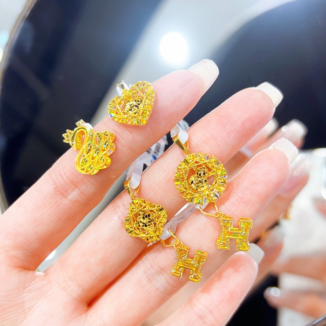 精品5G足金七彩拉丝幻影吊坠00839