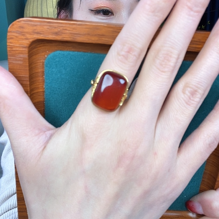 血珀戒指银S925镶嵌戒指