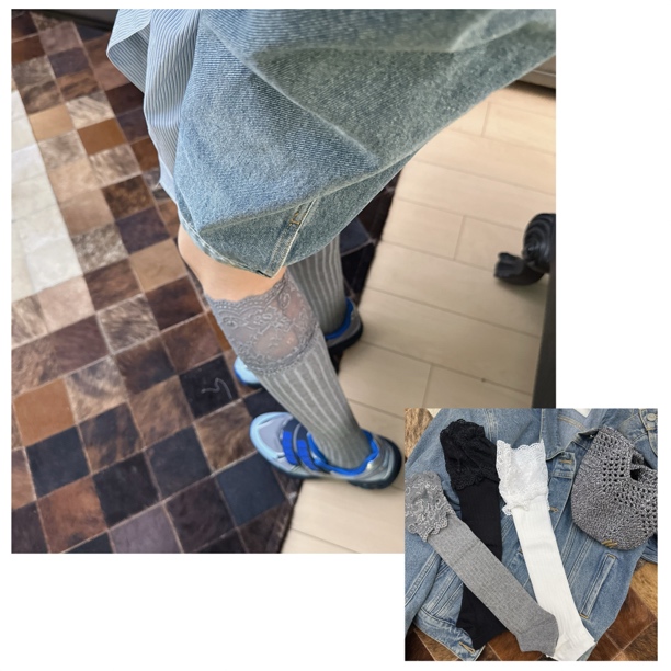 半脚踩蕾丝花边拼女潮袜小腿及膝百搭高级轻奢品质ins设计师穿搭