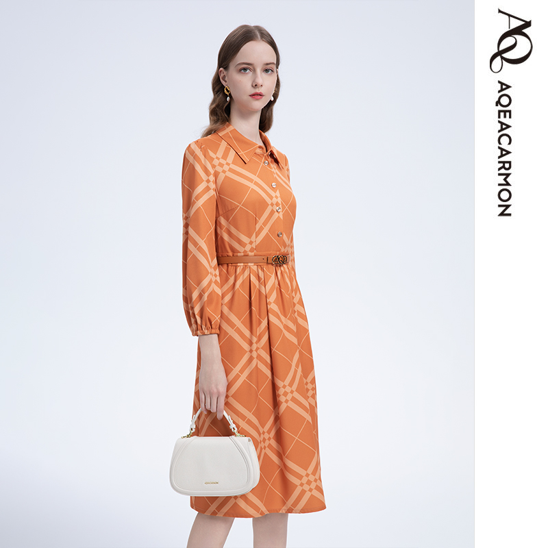 【粉丝专属】雅格上美 秋季女士V领长袖法式连衣裙 A25QF69J21