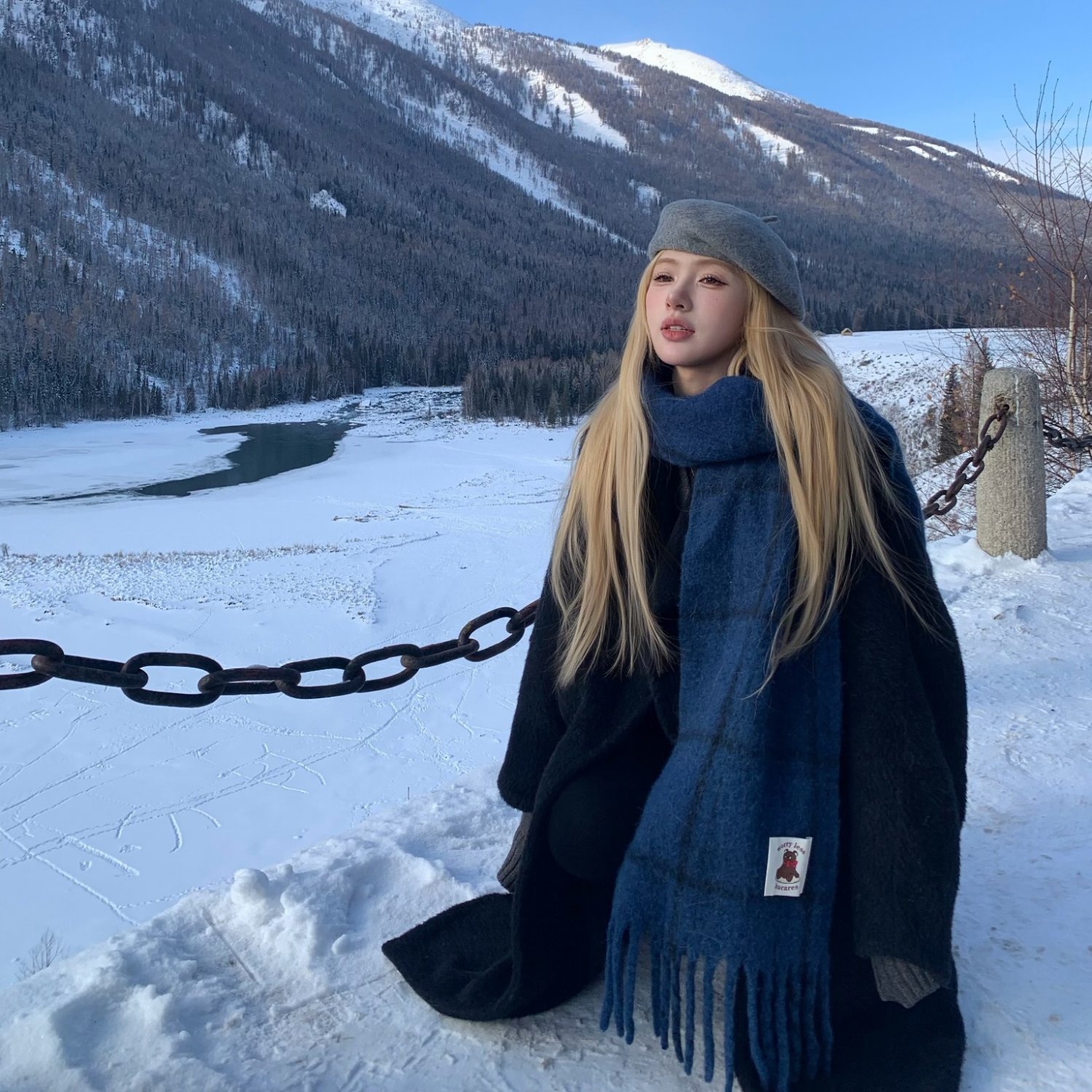 hucares「云柔灰」定制贝雷帽保暖高级画家帽百搭显脸小