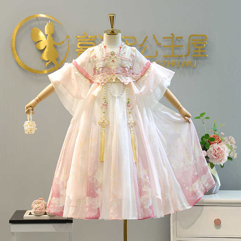 女童汉服夏季2025新款儿童古装超仙小女孩襦裙古风短袖连衣裙秋款