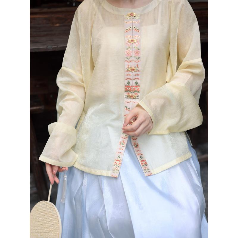 【现货】迢迢圆领对襟衫明制汉服上衣短衫春夏舒适