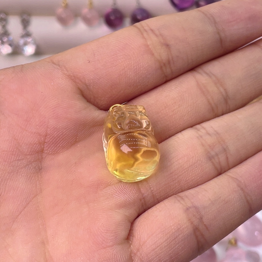 颈饰水晶18K金镶嵌黄水晶貔貅