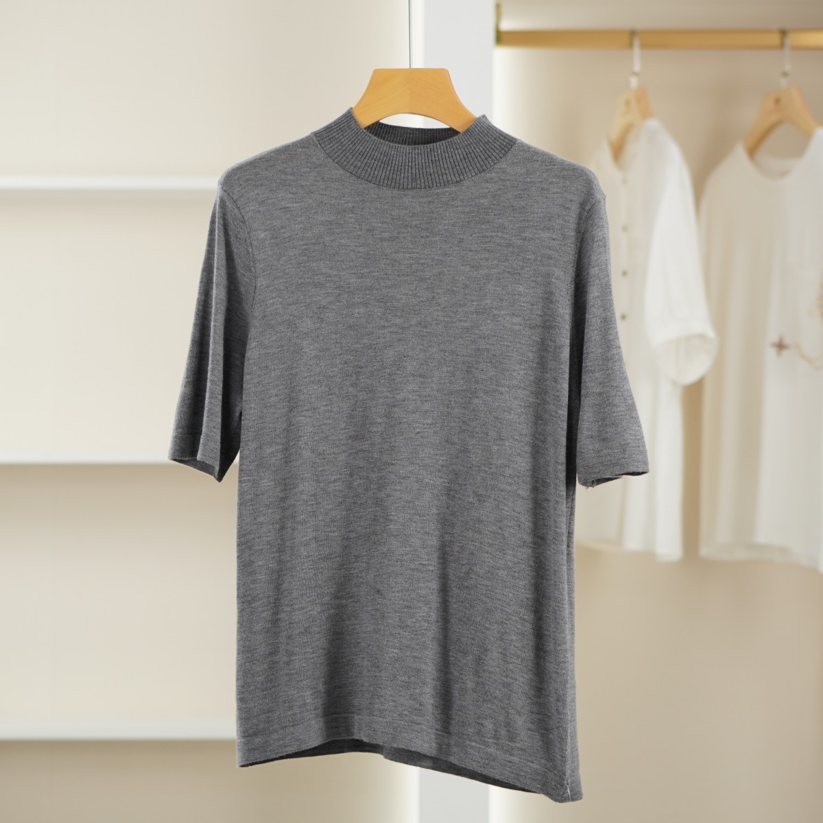 麦迪尚品【品牌单】50417113夏莱赛尔天丝+绵羊毛短袖针织T恤衫