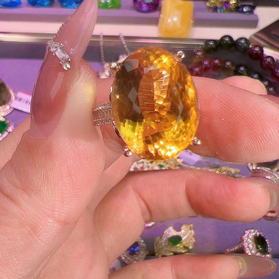 黄晶黄水晶银S925镶嵌