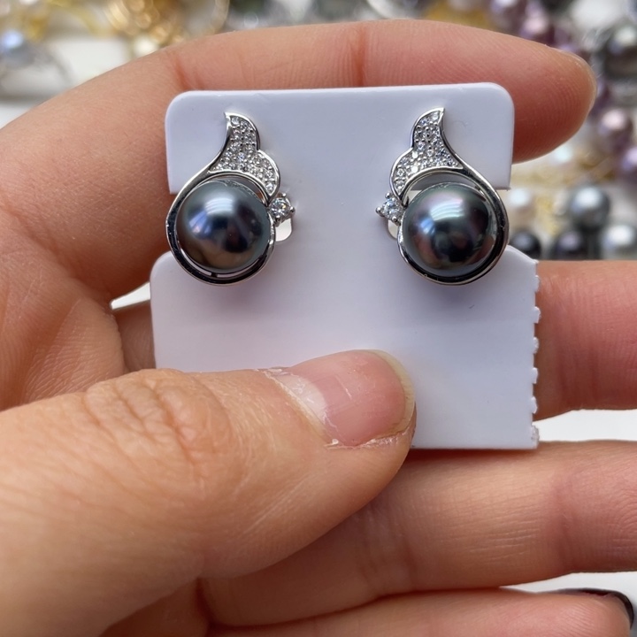 海水珍珠耳饰银S925镶嵌