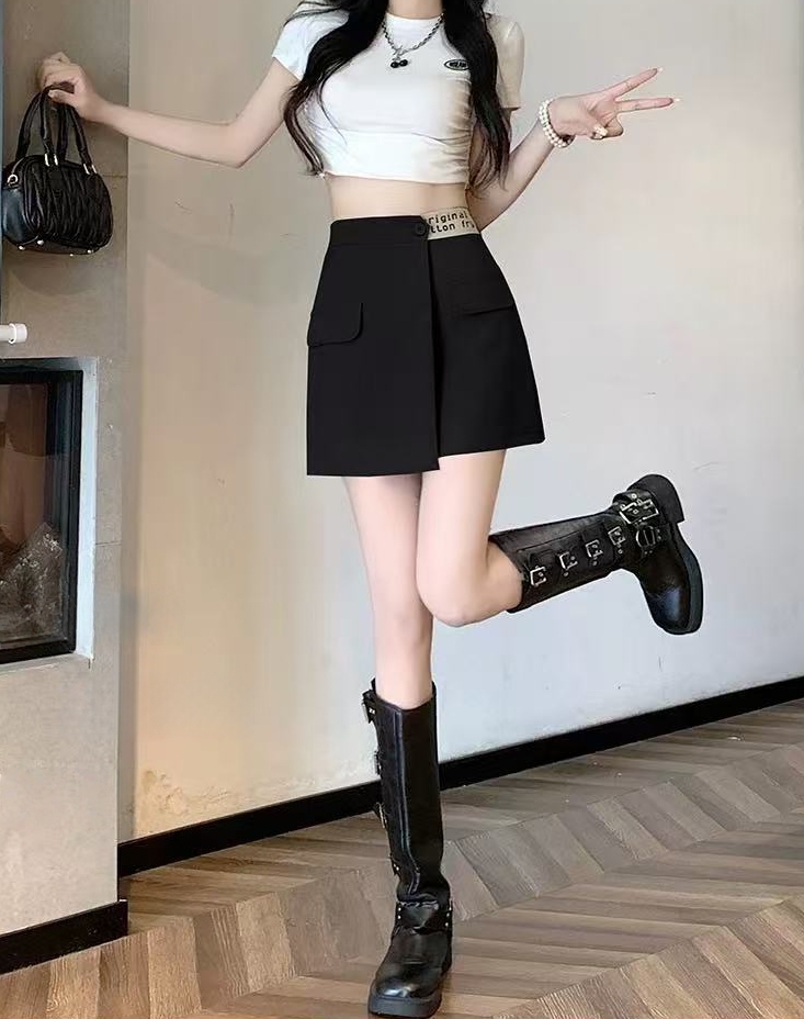 Z.X   屁帘拼接字母腰头西装短裙  60520（K2）