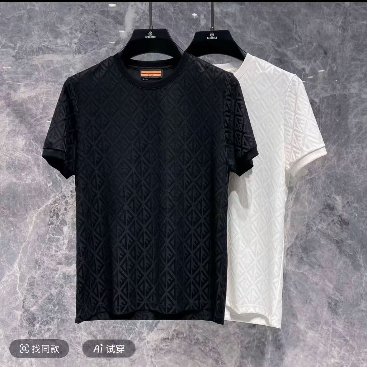 A317 满印老花圆领短袖针织衫女（哎哟喂）