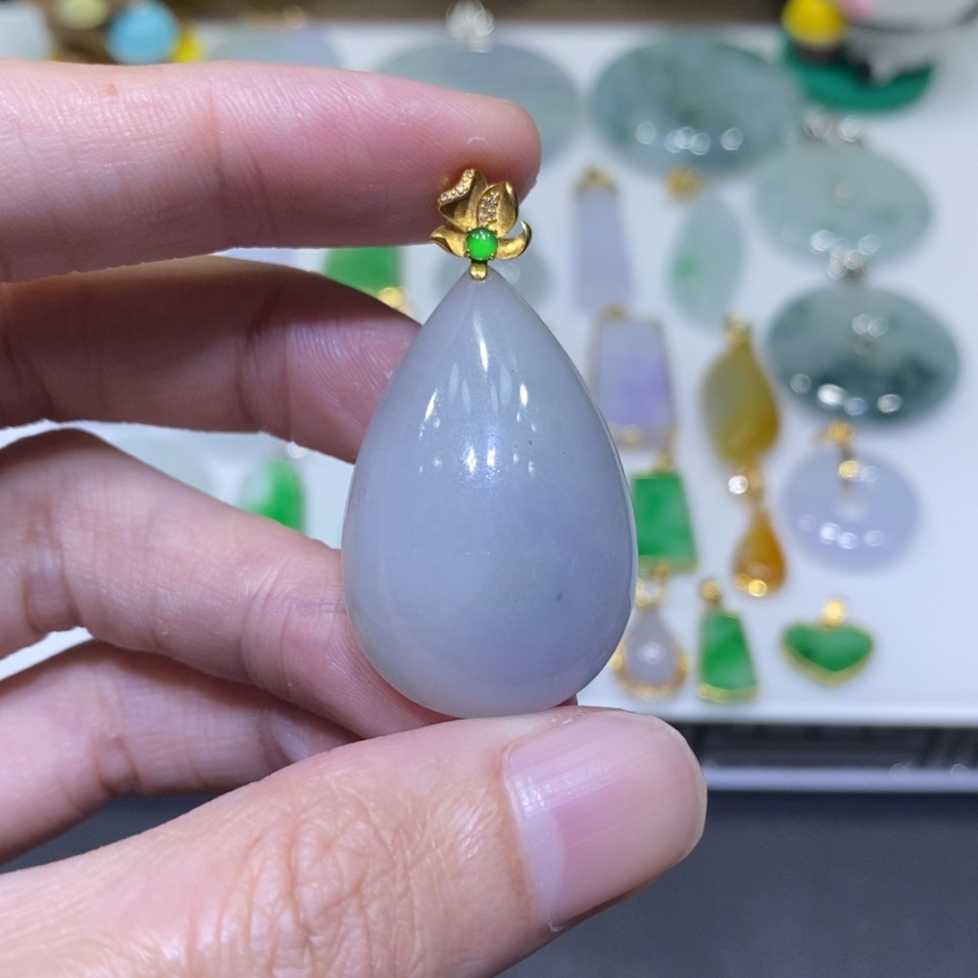 翡翠18K金镶嵌吊坠(不含链)