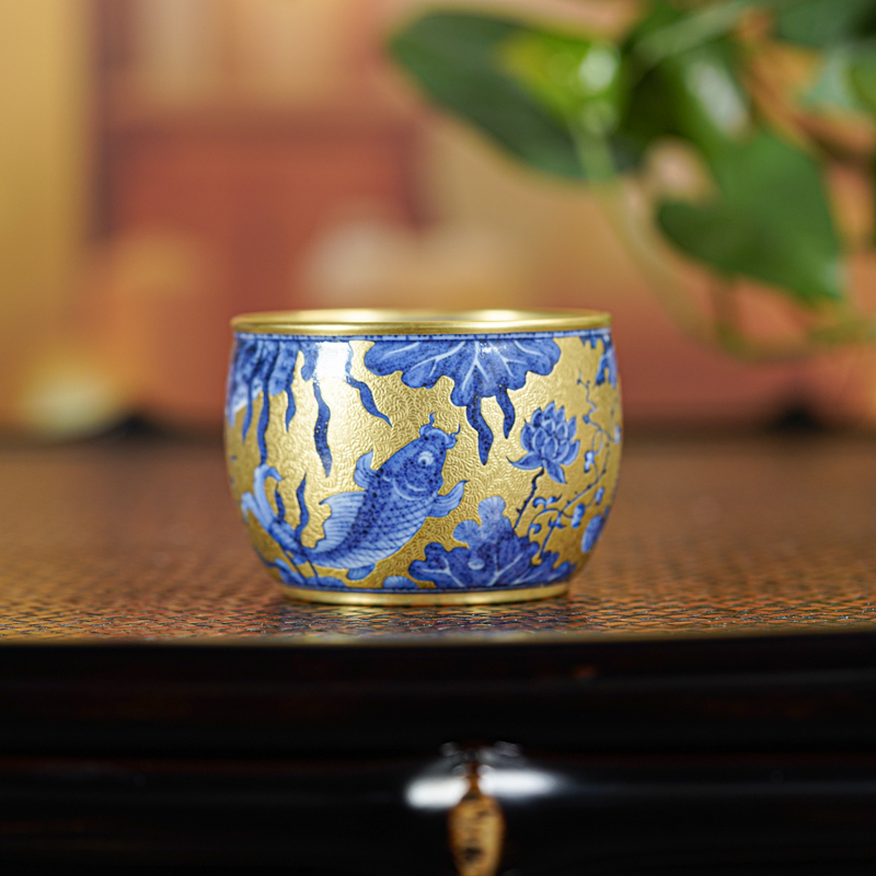 【景德镇陶瓷研究院】金地扒花鱼藻缸杯jty216