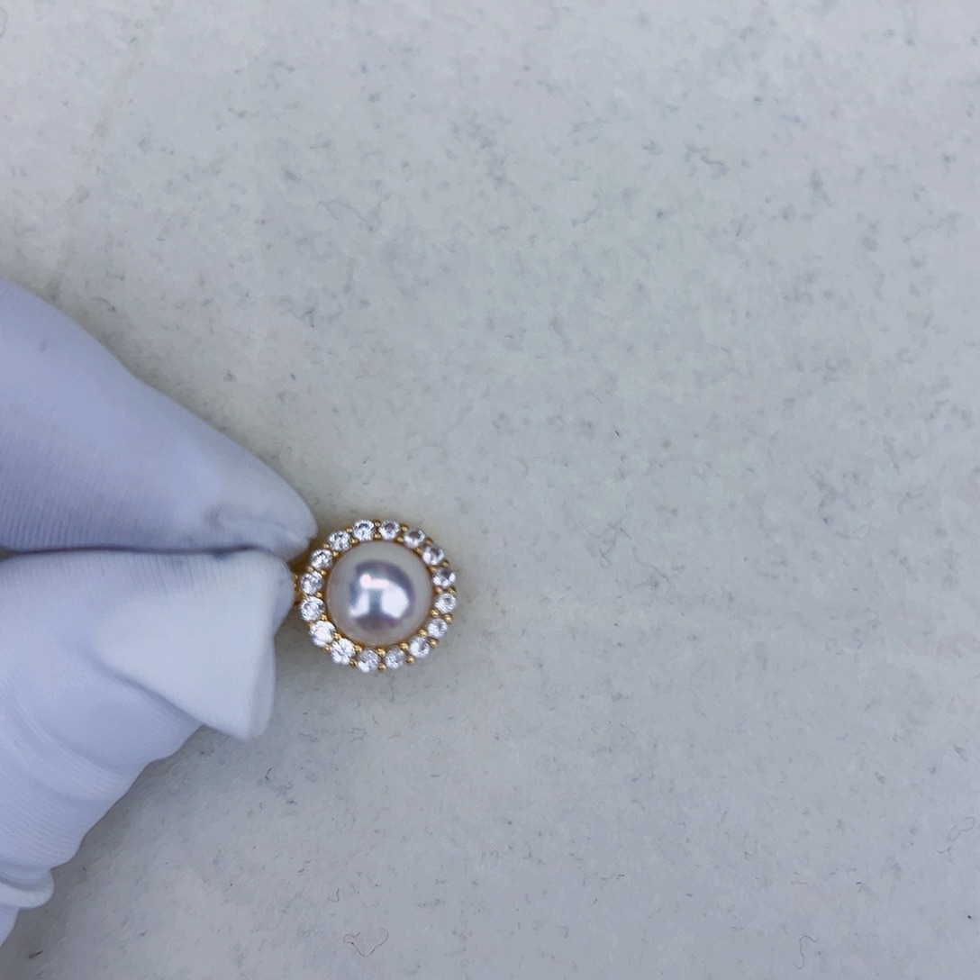 海水珍珠海水akoya设计款吊坠7-8mm银S925镶嵌