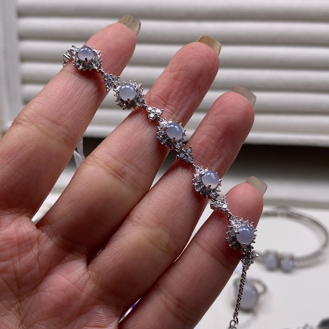 翡翠银S925镶嵌颈饰手链