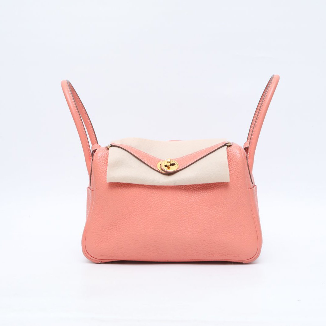 95新 Hermes/爱马仕 小花攀攀 龙虾粉 TC皮 框Q 金扣 Lindy 26包