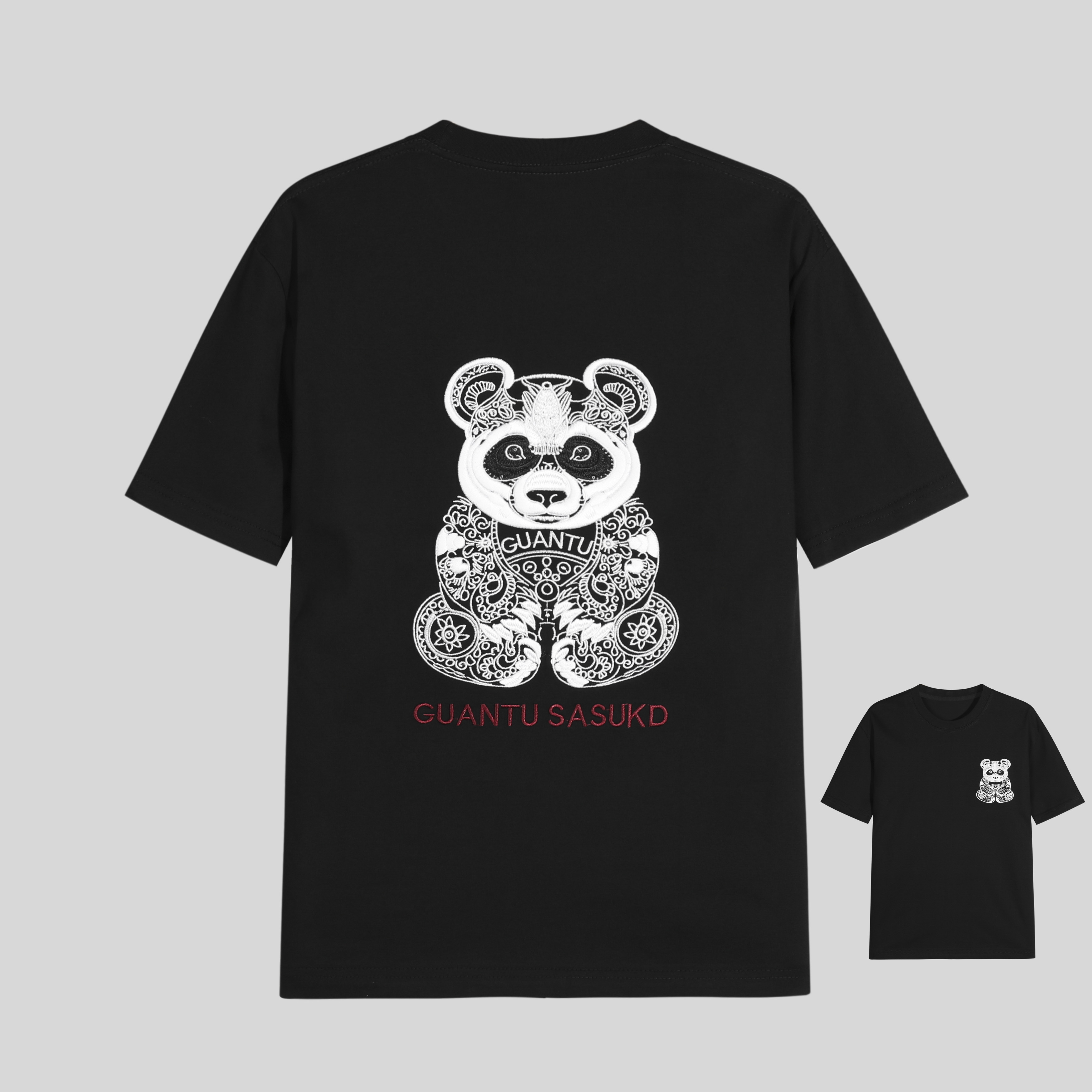 314欧货夏季新款短袖T恤男士潮牌刺绣卡通熊猫时尚潮流半袖上衣