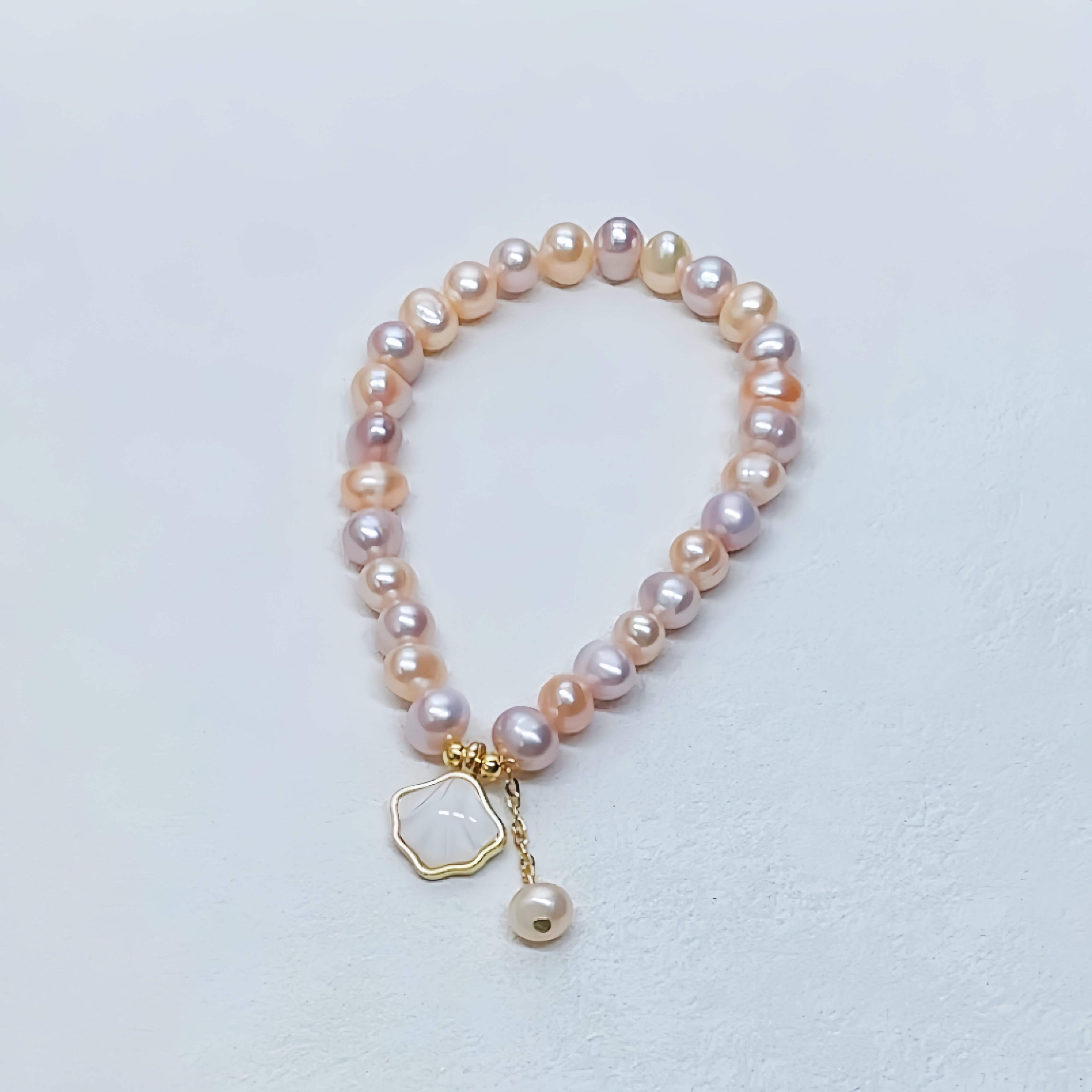 6-7mm天然淡水珍珠糖果色混彩贝子吊坠弹力绳1005