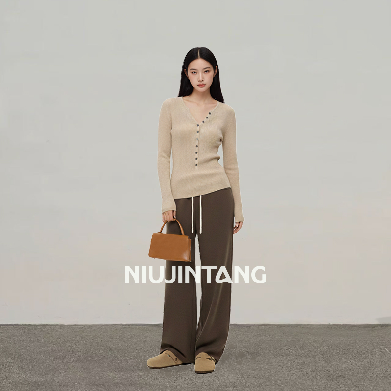 【NJT】2025年秋冬厚款显瘦百搭松紧腰垂感直筒裤（无口袋）HRY0136