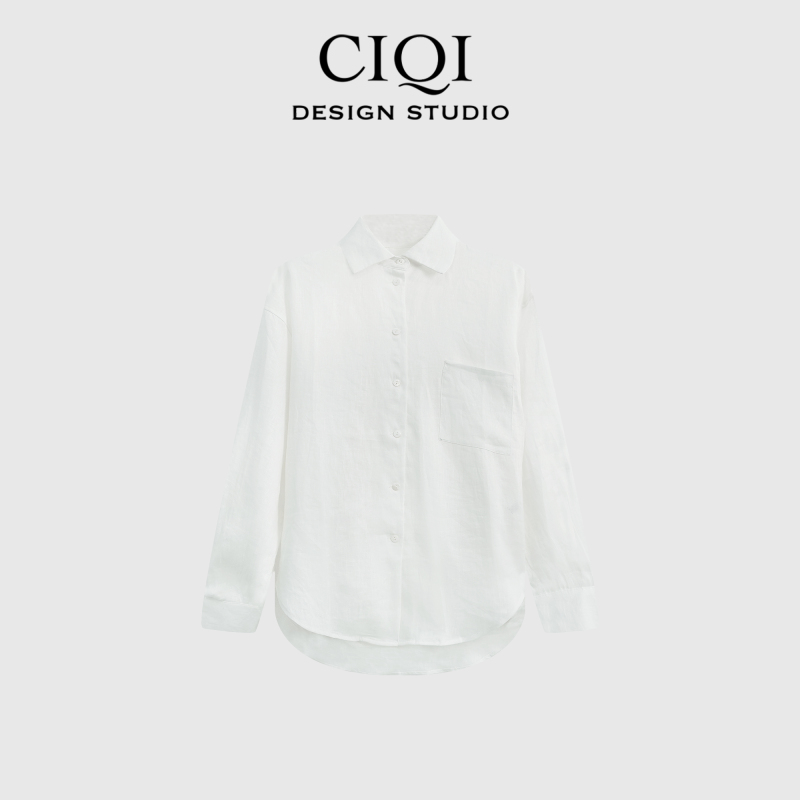 CIQI STUDIO 夏季Row风慵懒感100亚麻衬衫T20088