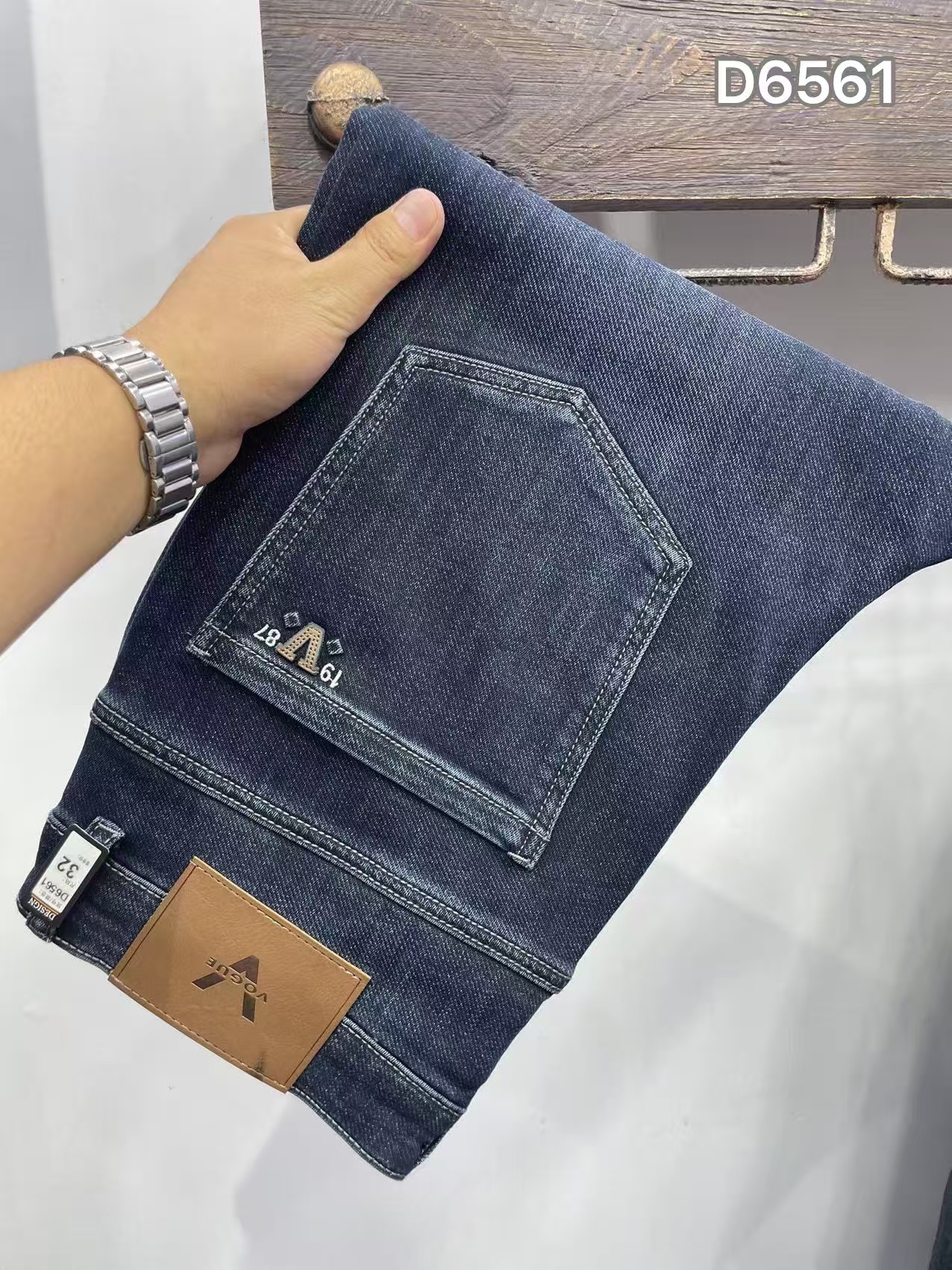 冬季男士高腰加厚弹力牛仔裤