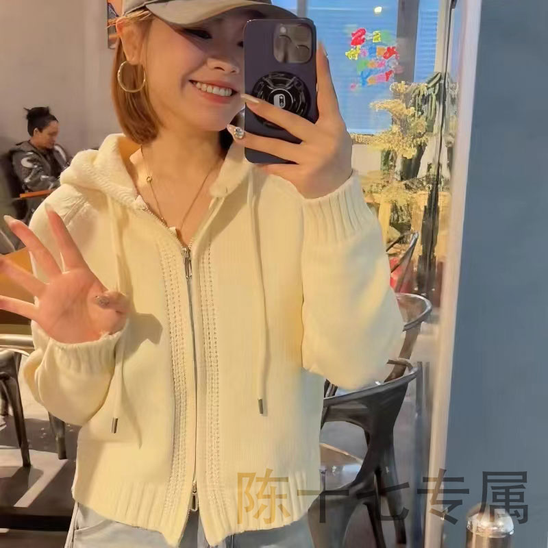 简约纯色双拉链设计针织衫女2025春秋新款复古高级感轻奢女装上衣