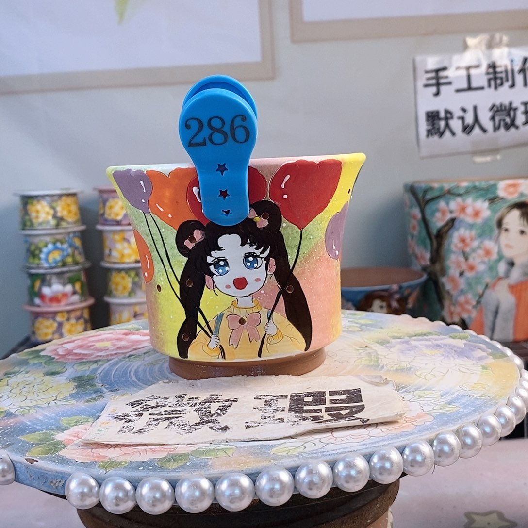 紫砂花盆红陶手绘花盆