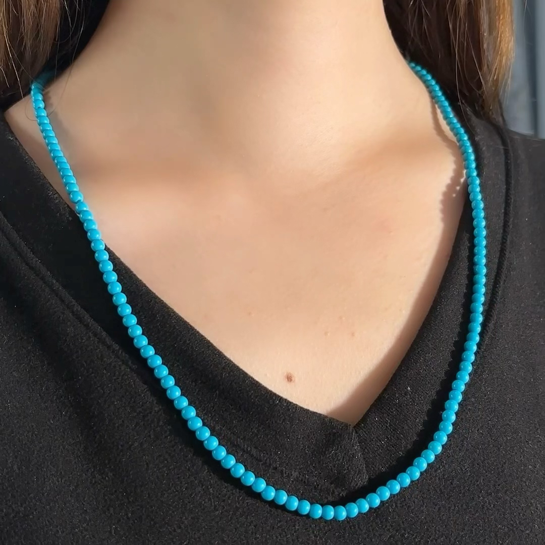 蓝色4mm圆珠小米链念珠饰品玛瑙男女款