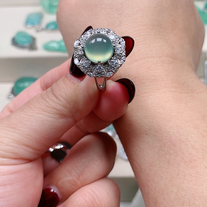 蛇纹石玉戒指银S925镶嵌