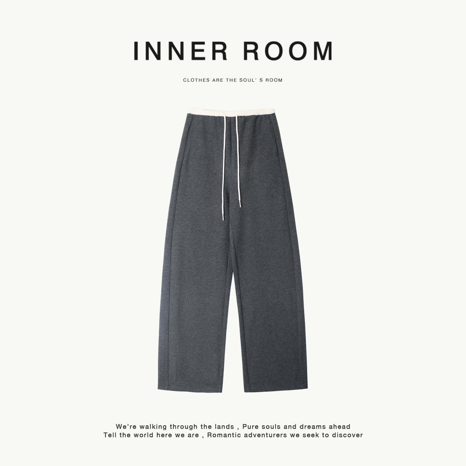 INNER ROOM时髦加绒醋酸羊毛呢弯刀阔腿裤女冬撞色腰头休闲长裤