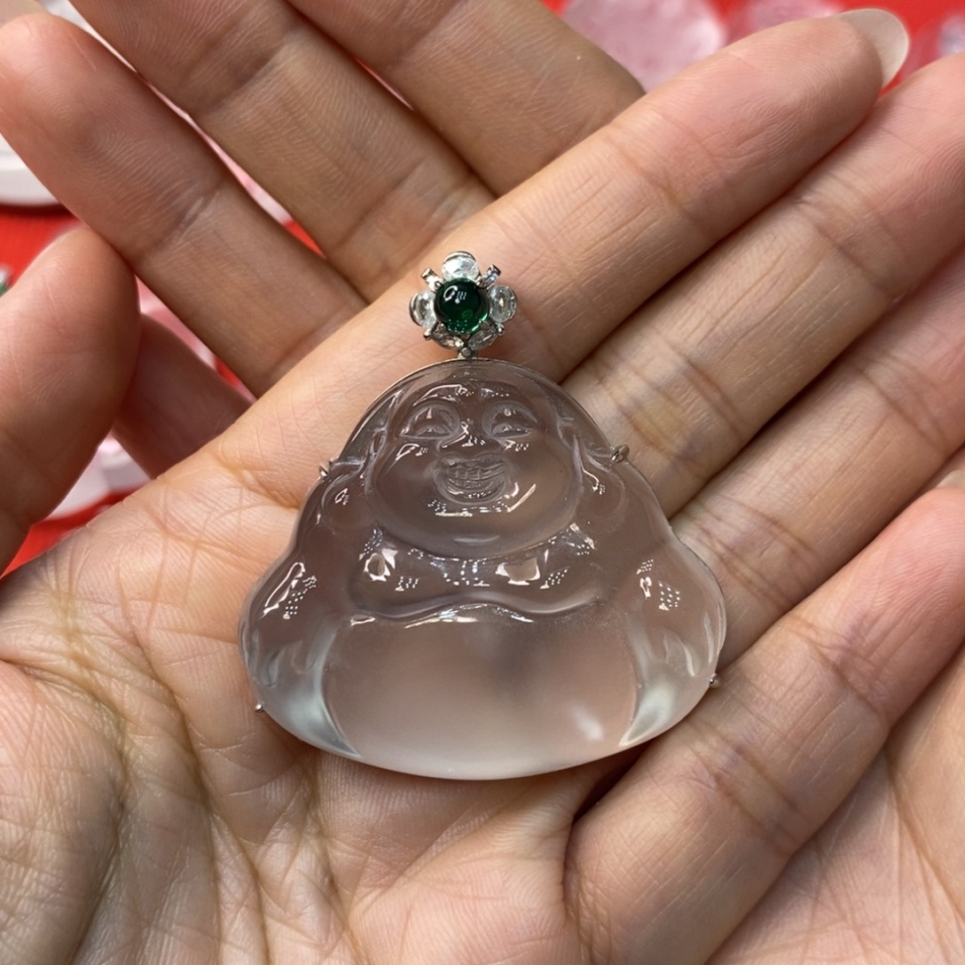 文***。石英质玉银S925镶嵌吊坠