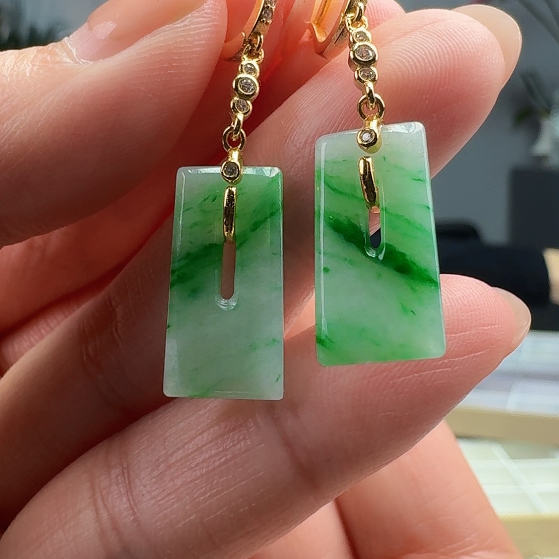 翡翠耳饰银S925镶嵌天然