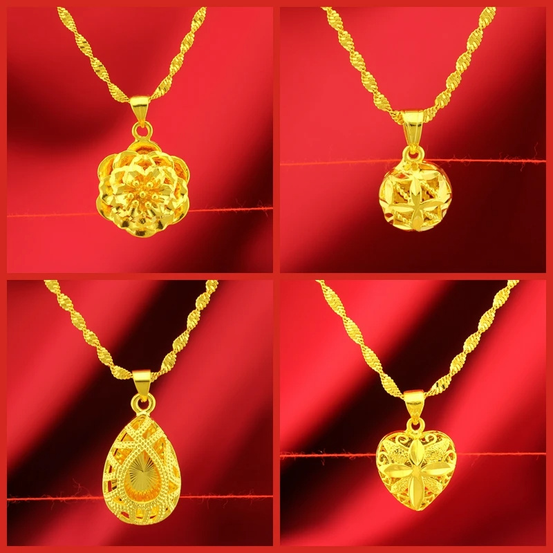 铜合金项链 精美简约女士妈妈吊坠时尚百搭气质心形花金色项链